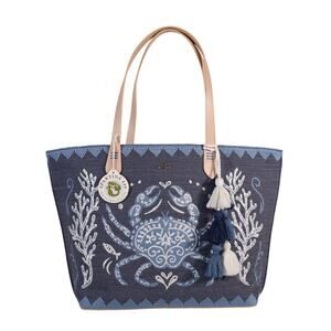 Spartina 449 Fiesta Tote Bag  - Hamilton Crab - Denim Blue / White - NWT